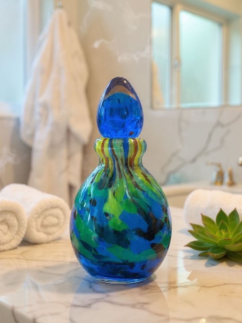 Handblown Glass Decorative Bottle - Blue & Green
